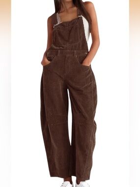 Wide Leg Brown Corduroy Overalls